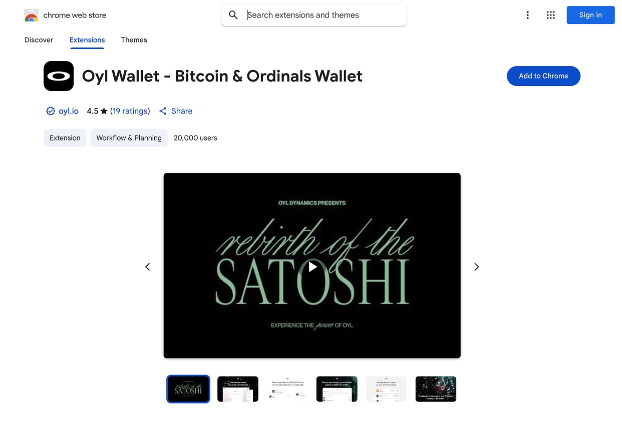 Download Oyl Wallet from Chrome Web Store