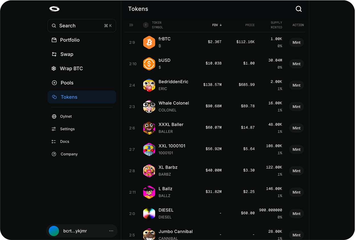 Tokens Tab
